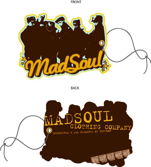 Madsoul hangtag in brown and gold with silhouetted crew and script logo