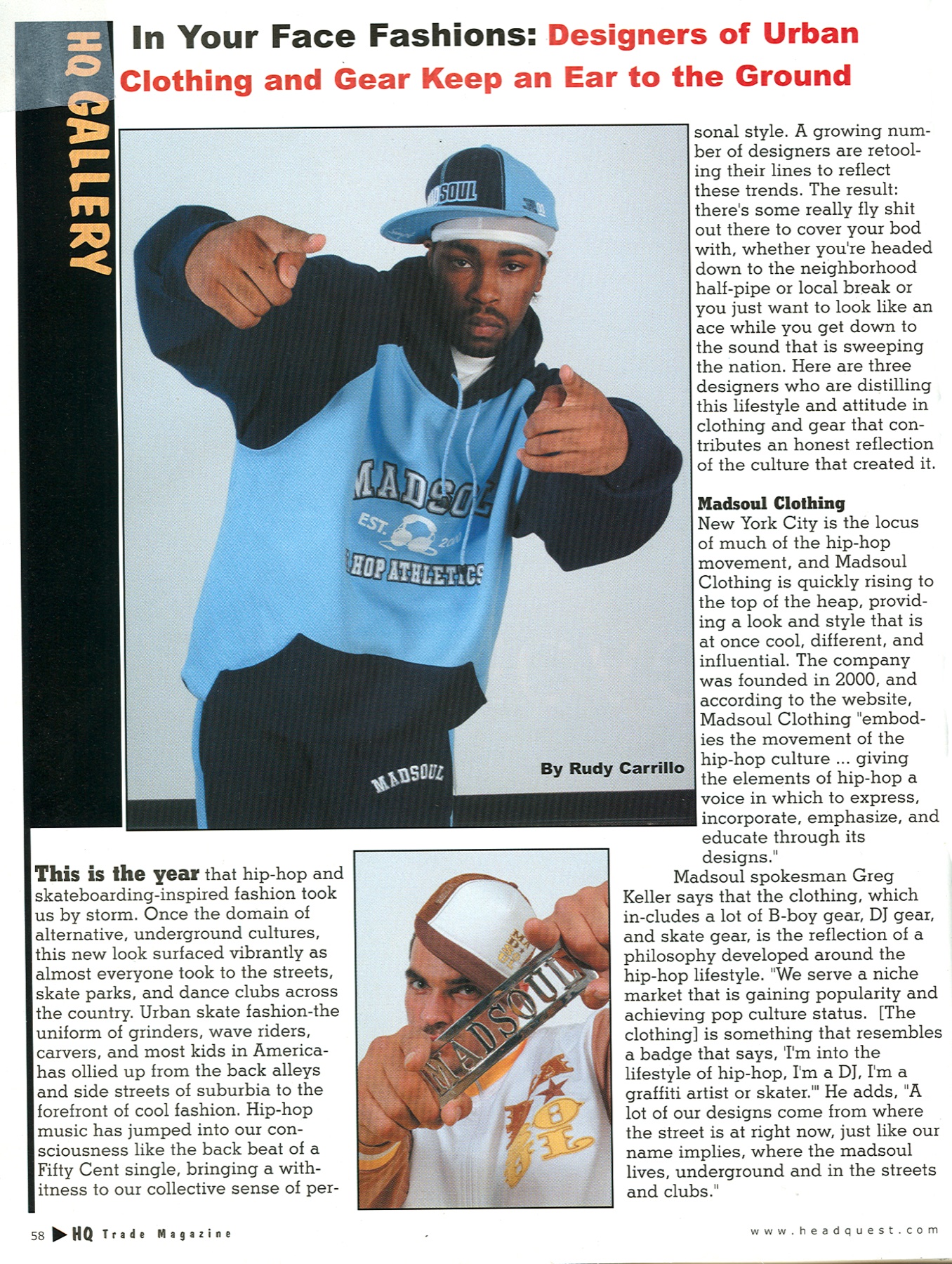 HQ Trade Magazine, November 2003, In Your Face Fashions feature on Madsoul Clothing