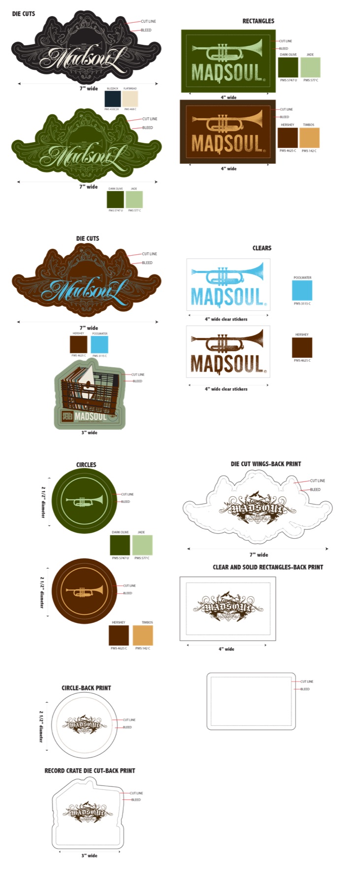 Madsoul production sticker sheet from 2005 with PMS color specifications