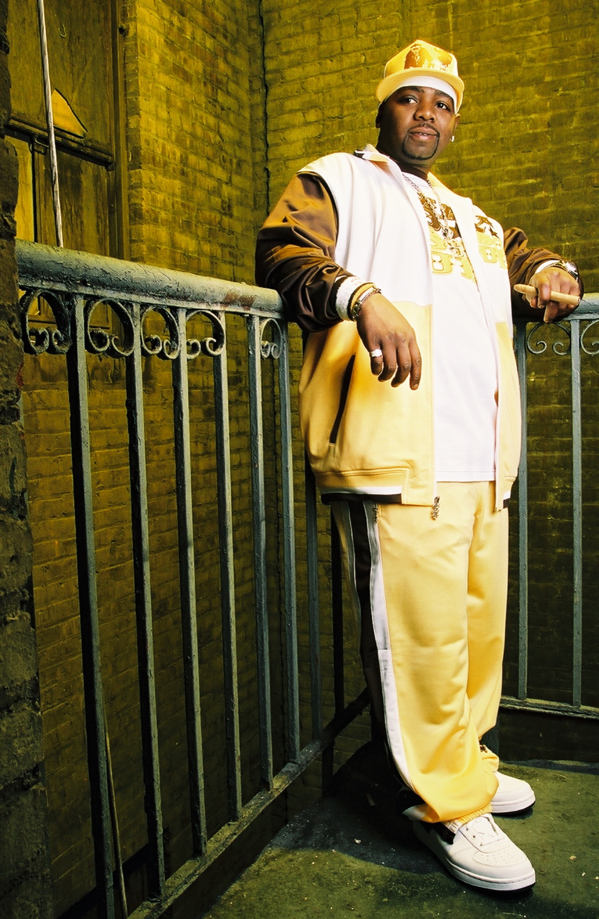 Model in a Madsoul tracksuit on a fire escape