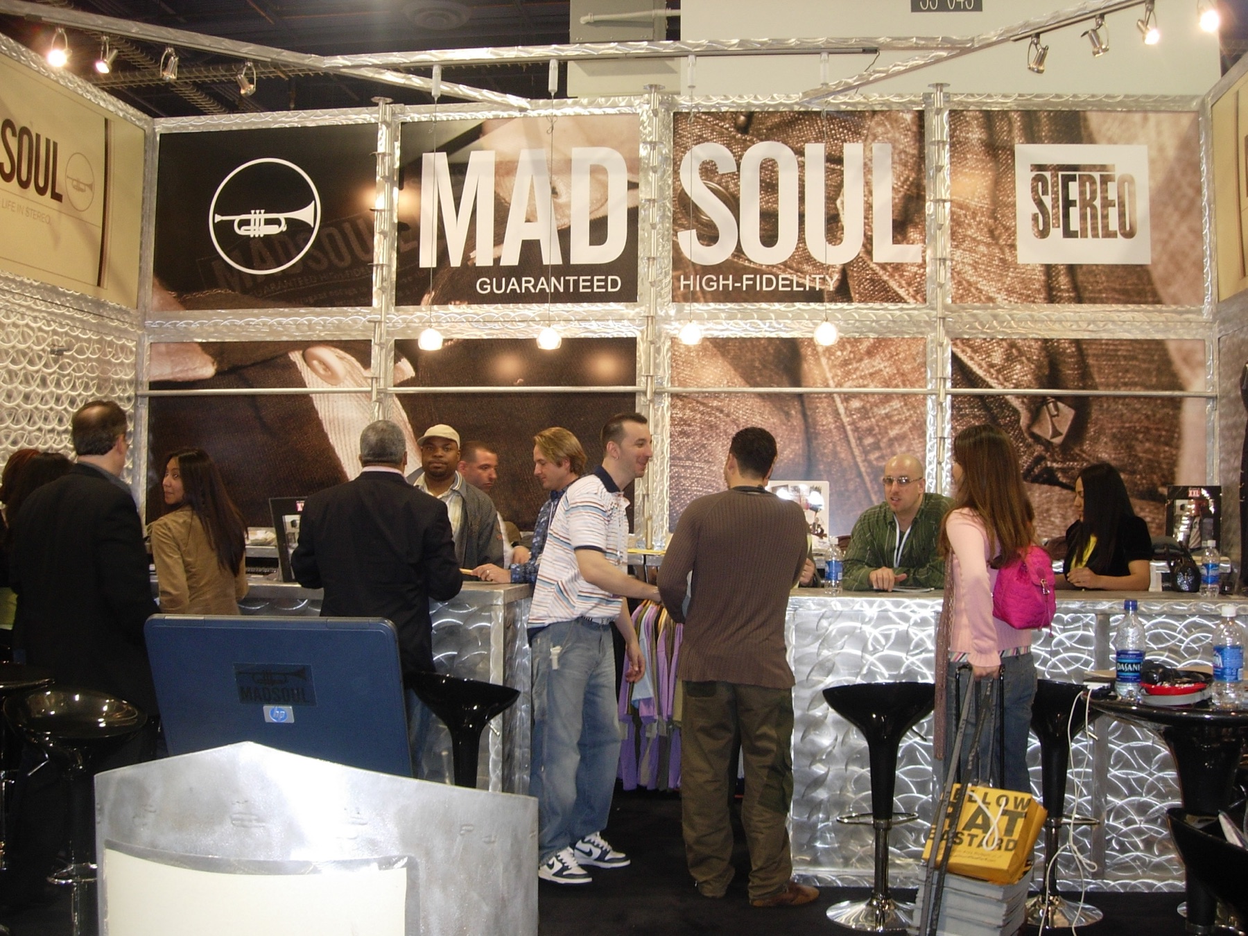 The Madsoul booth on the MAGIC trade show floor, branded "Mad Soul, Guaranteed High-Fidelity, Stereo"