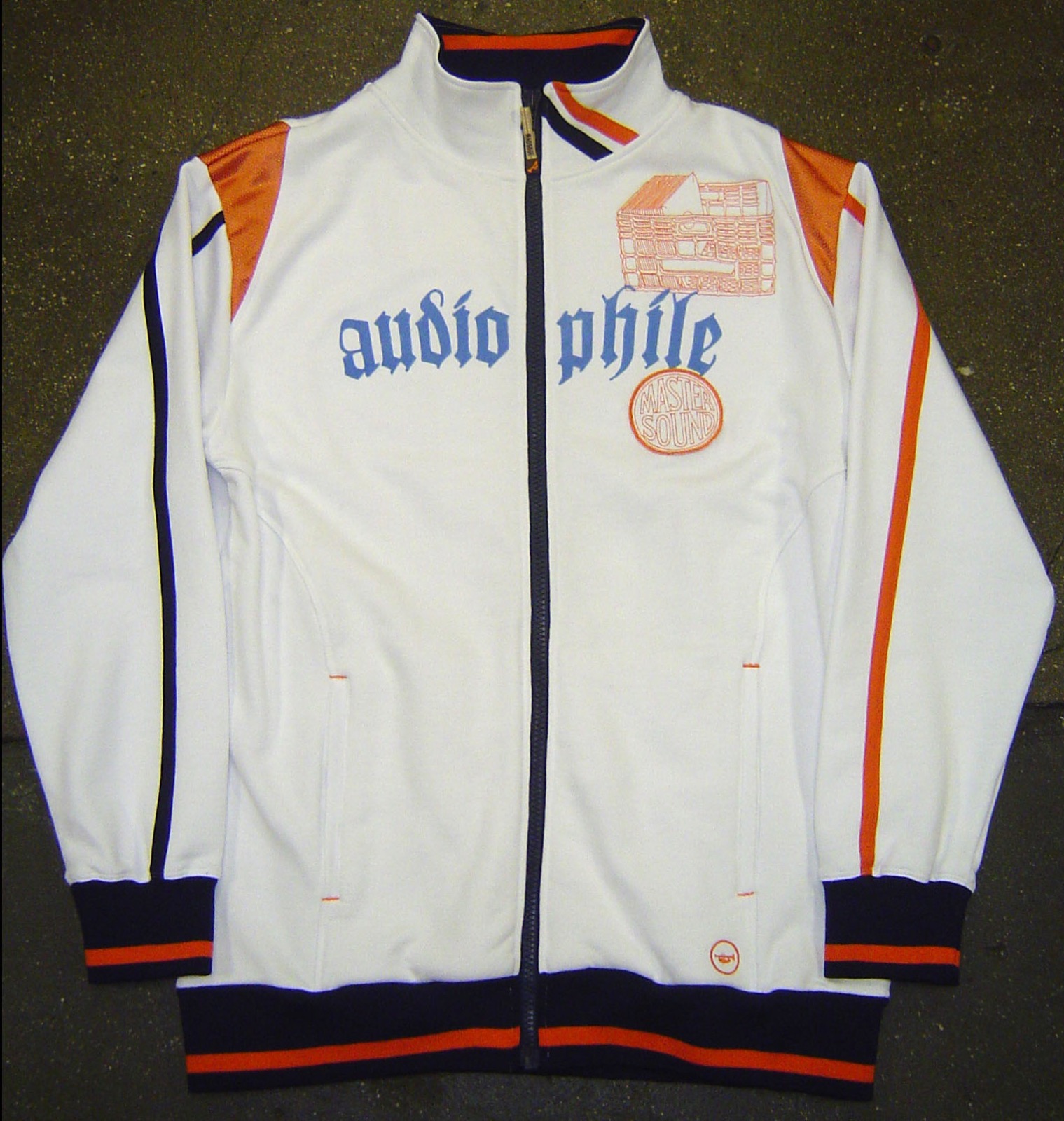 Audiophile track jacket in Navy, flat production photography
